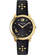  Shop Authentic Versace Audrey Quartz Black Dial Black Leather Strap Watch for Women - VELR00319 - Luxxuri