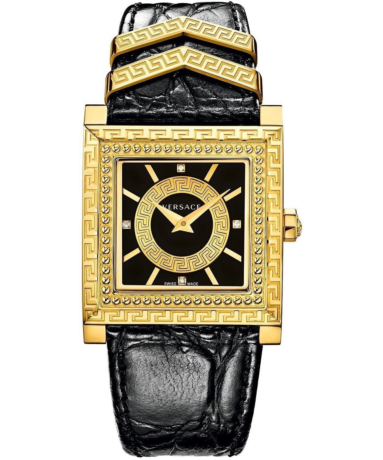  Shop Authentic Versace VD-25 Diamonds Black Dial Black Leather Strap Watch for Women - VQF020015 - Luxxuri