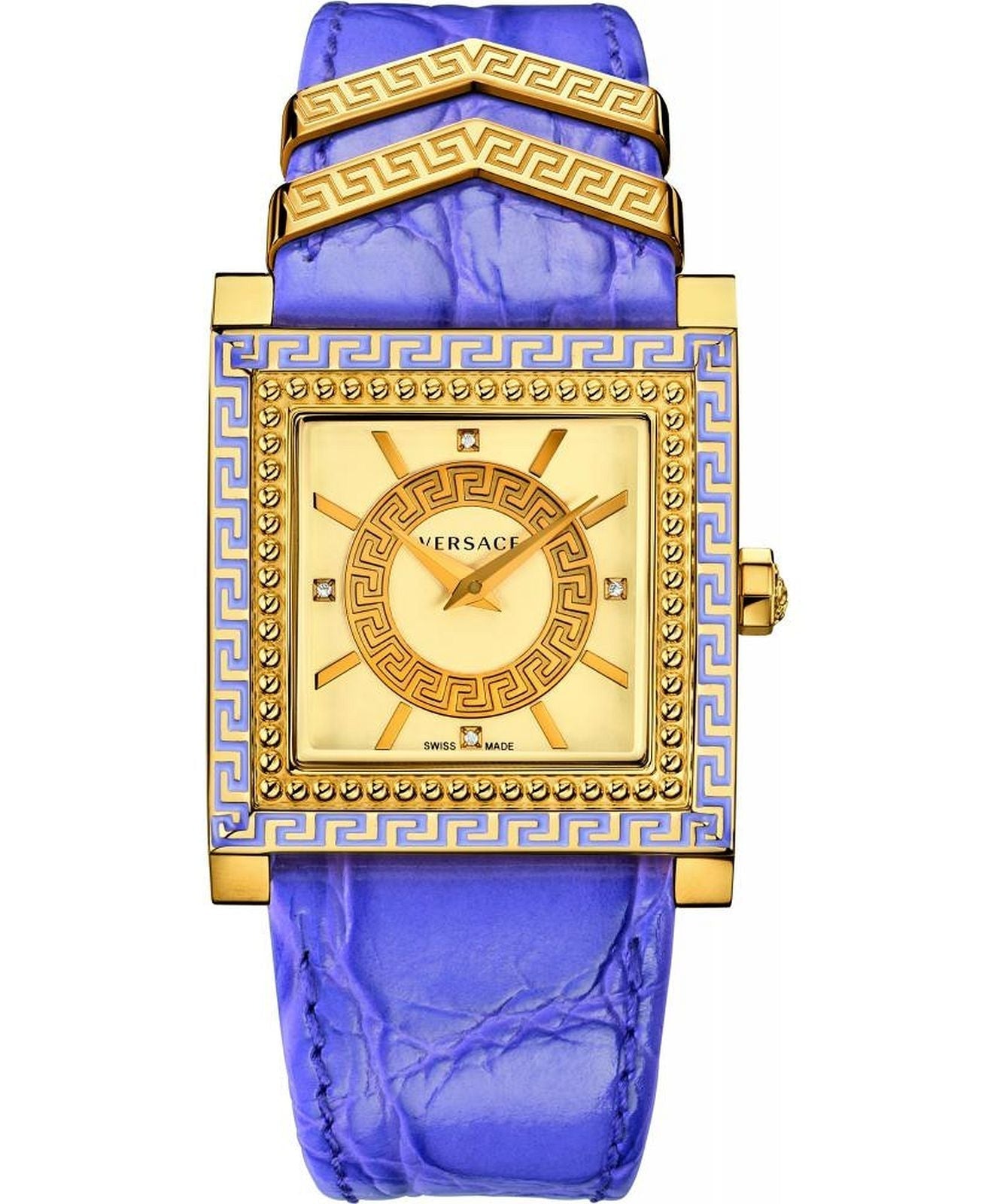  Shop Authentic Versace Day Glam Chronograph Gold Dial Purple Leather Strap Watch for Women - VQF040015 - Luxxuri