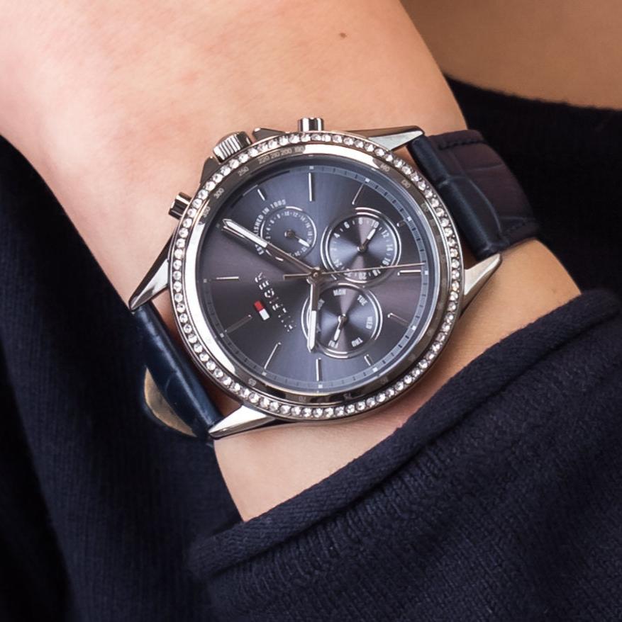  Shop Authentic Tommy Hilfiger Ari Quartz Diamonds Blue Dial Blue Leather Strap Watch for Women - 1781979 - Luxxuri