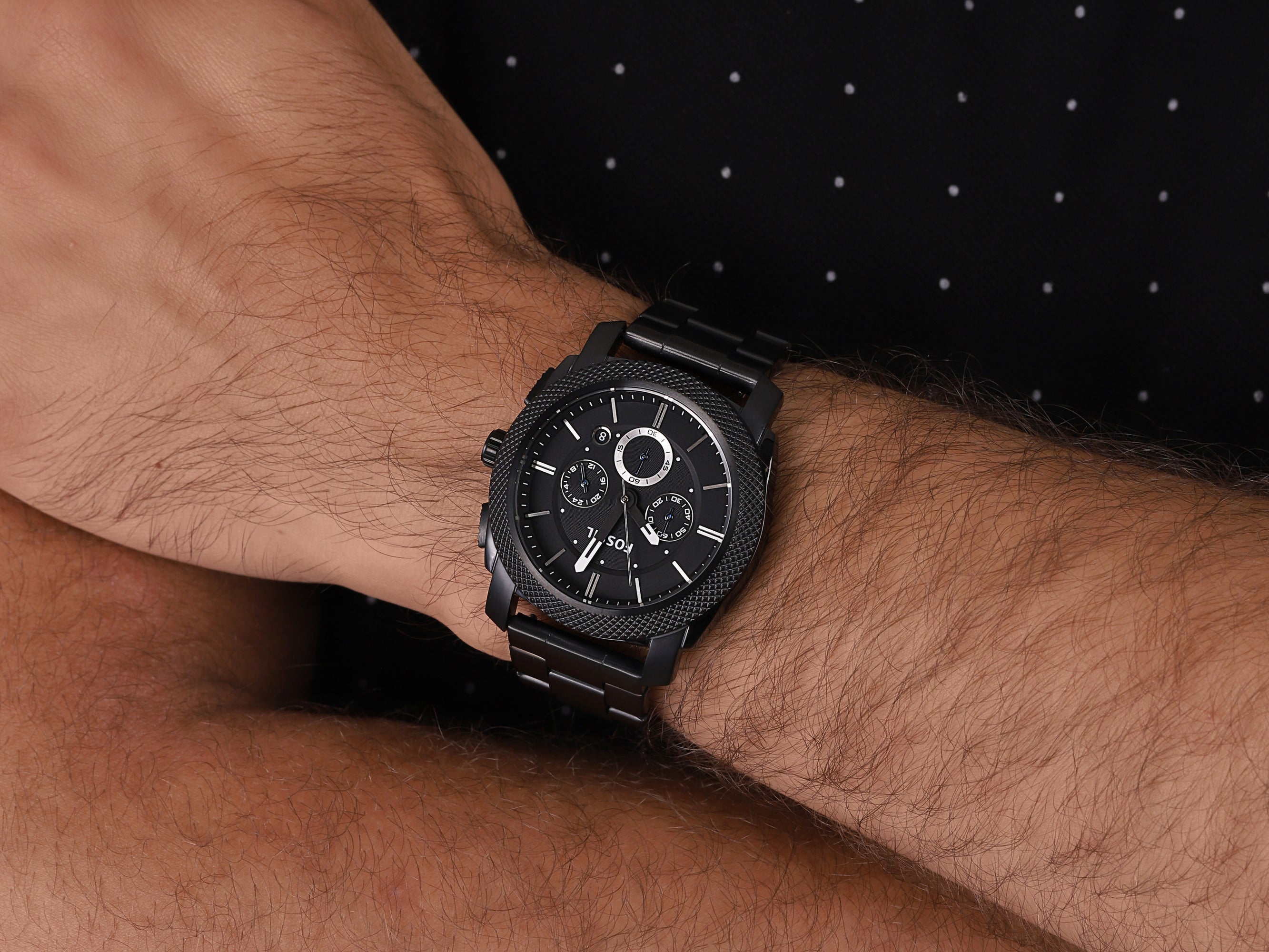  Shop Authentic Fossil Machine Chronograph Black Dial Black Steel Strap Watch for Men - FS4552 - Luxxuri