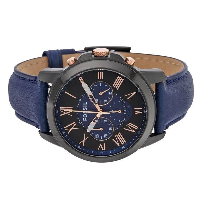  Shop Authentic Fossil Grant Chronograph Black Dial Blue Leather Strap Watch for Men - FS5061 - Luxxuri
