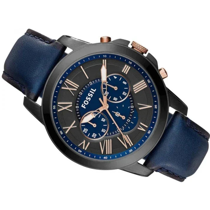  Shop Authentic Fossil Grant Chronograph Black Dial Blue Leather Strap Watch for Men - FS5061 - Luxxuri