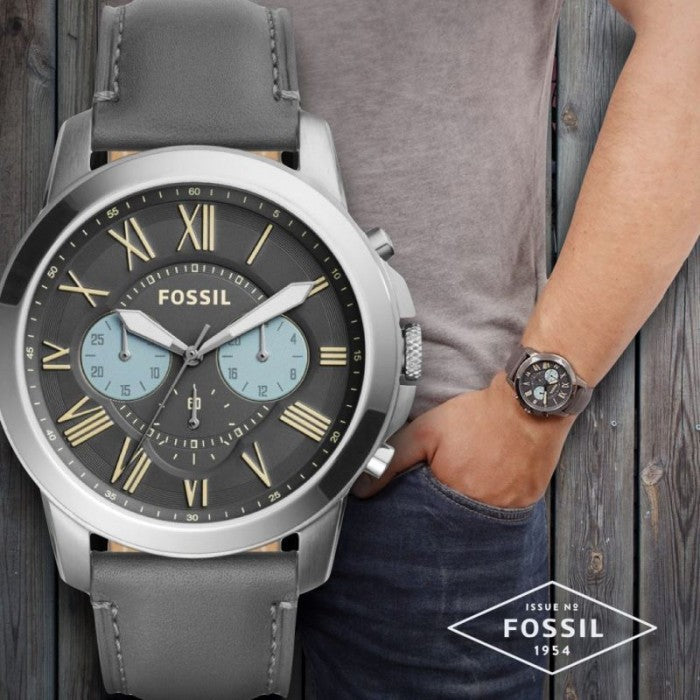  Shop Authentic Fossil Grant Chronograph Gunmetal Grey Dial Grey Leather Strap Watch for Men - FS5183 - Luxxuri