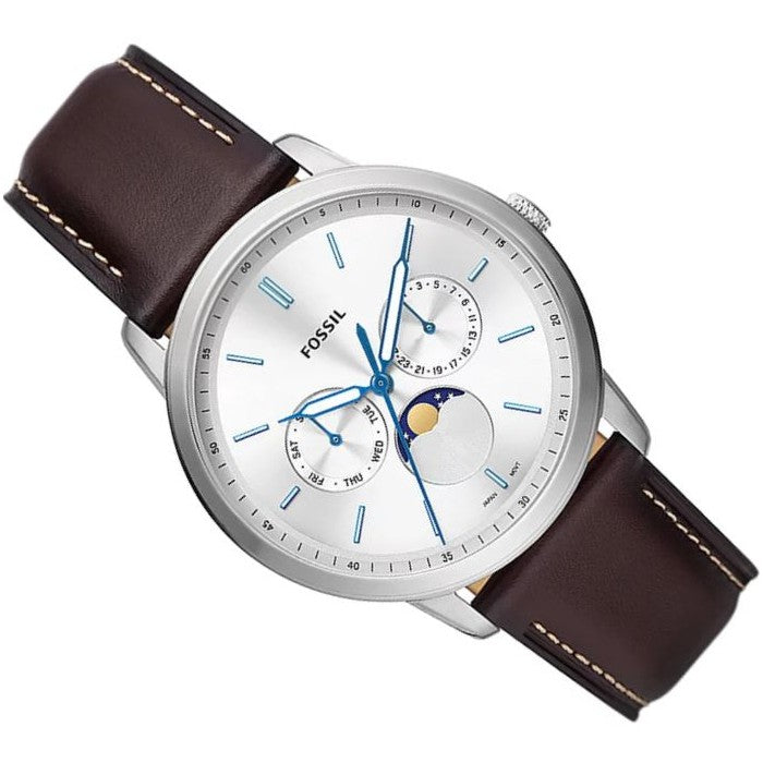  Shop Authentic Fossil Neutra Minimalist Moonphase Silver Dial Brown Leather Strap Watch for Men - FS5905 - Luxxuri