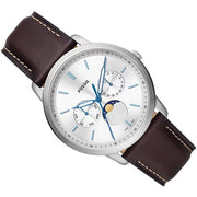  Shop Authentic Fossil Neutra Minimalist Moonphase Silver Dial Brown Leather Strap Watch for Men - FS5905 - Luxxuri