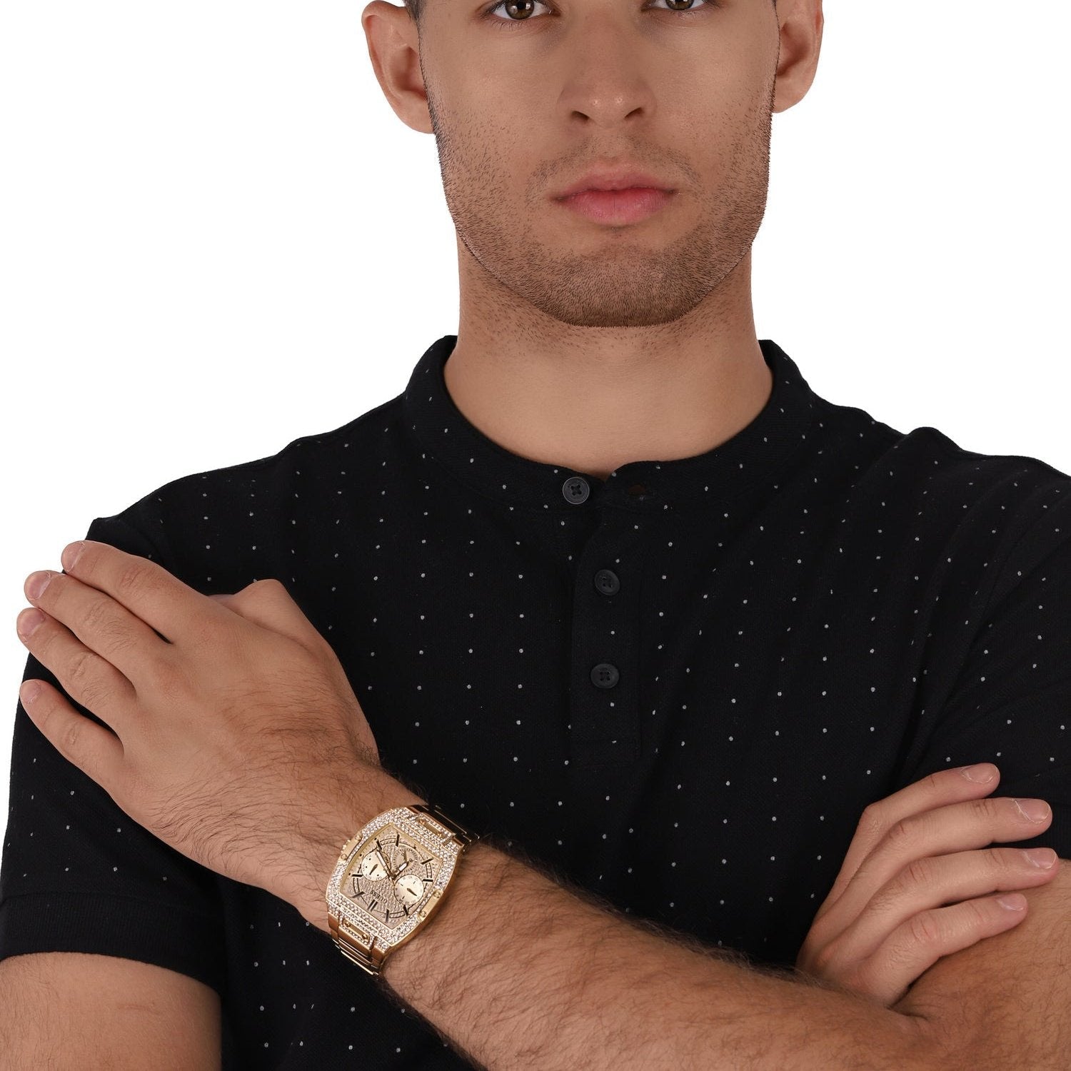  Shop Authentic Guess Phoenix Multifunction Crystals Gold Dial Gold Steel Strap Watch For Men - GW0094G2 - Luxxuri