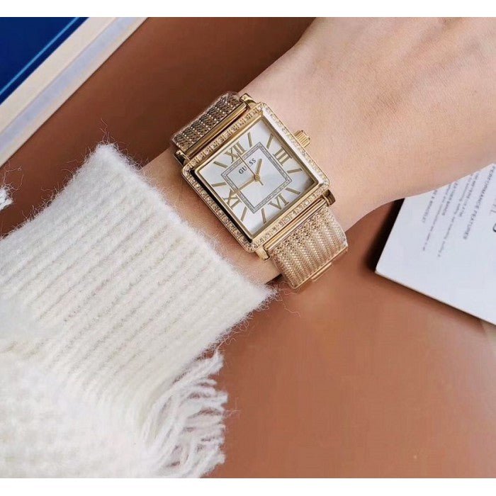  Shop Authentic Guess White Dial Gold Mesh Bracelet Watch For Women - W0826L2 - Luxxuri