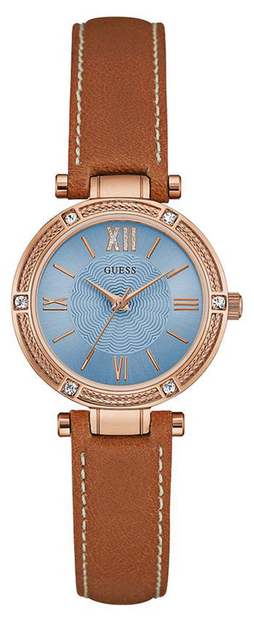 Shop Authentic Guess Park Avenue Blue Dial Brown Leather Strap Watch for Women - W0838L2 - Luxxuri