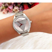  Shop Authentic Guess Tri Glitz Quartz Silver Dial Silver Mesh Bracelet Watch For Women - W1142L1 - Luxxuri