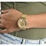  Shop Authentic Guess Tri Glitz Quartz Diamonds Gold Dial Gold Mesh Bracelet Watch For Women - W1142L2 - Luxxuri