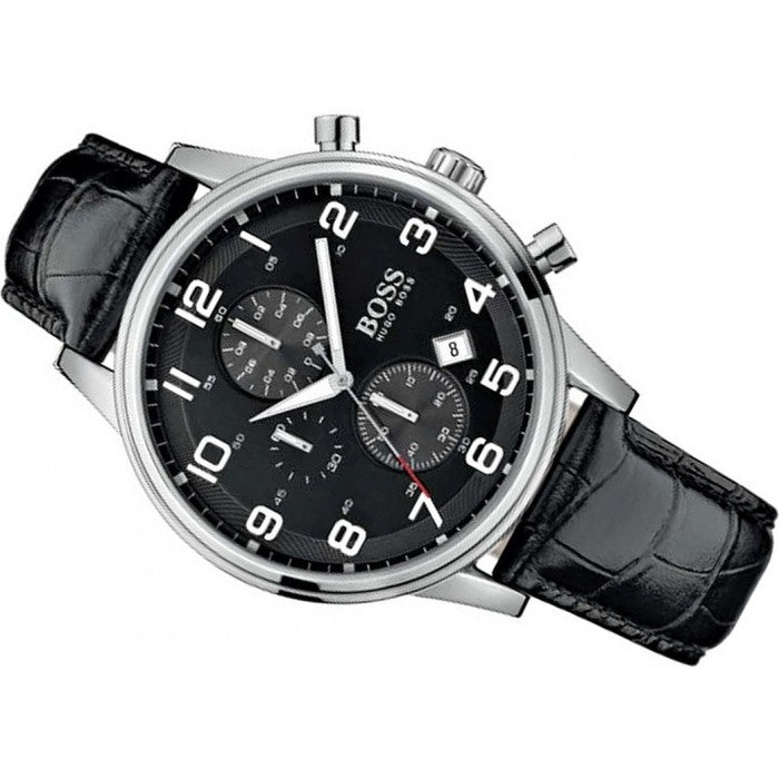  Shop Authentic Hugo Boss Aeroliner Chronograph Quartz Black Dial Black Leather Strap Watch For Men - HB1512448 - Luxxuri