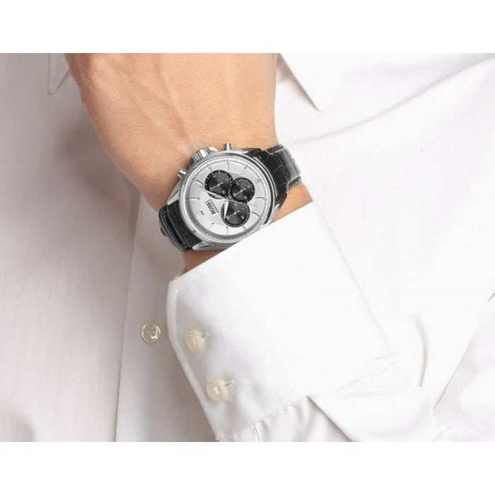  Shop Authentic Hugo Boss Casual Chronograph Silver Dial Black Leather Strap Watch For Men - HB1512880 - Luxxuri