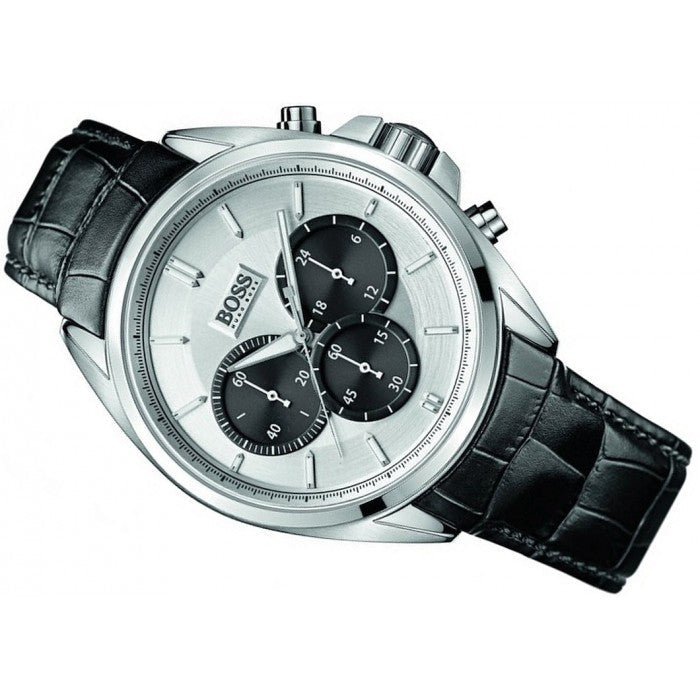  Shop Authentic Hugo Boss Casual Chronograph Silver Dial Black Leather Strap Watch For Men - HB1512880 - Luxxuri