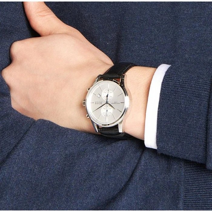  Shop Authentic Hugo Boss Jet Silver Dial Black Leather Strap Watch for Men - 1513282 - Luxxuri