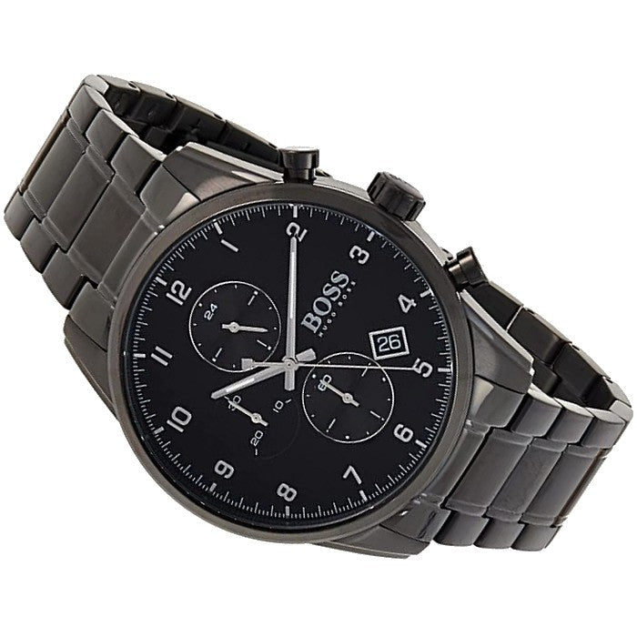 Shop Authentic Hugo Boss Skymaster Chronograph Black Dial Black Steel Strap Watch for Men - 1513785 - Luxxuri