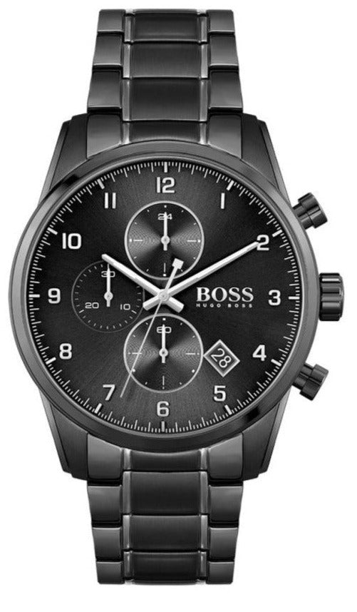  Shop Authentic Hugo Boss Skymaster Chronograph Black Dial Black Steel Strap Watch for Men - 1513785 - Luxxuri