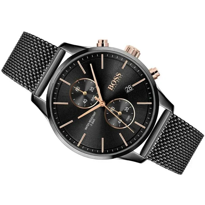  Shop Authentic Hugo Boss Associate Black Dial Black Mesh Bracelet Watch for Men - 1513811 - Luxxuri