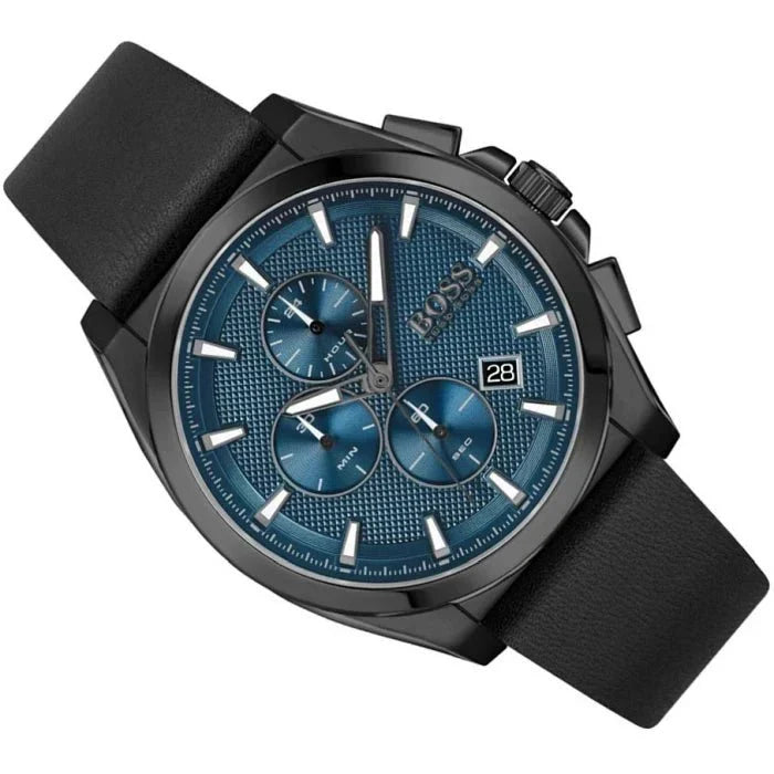  Shop Authentic Hugo Boss Grandmaster Blue Dial Black Leather Strap Watch for Men - 1513883 - Luxxuri