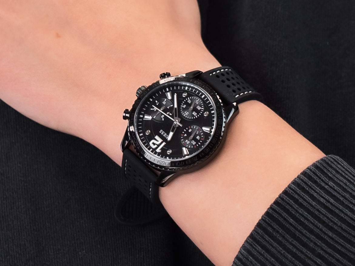  Shop Authentic Guess Marina Chronograph Black Dial Black Rubber Strap Watch for Women - W1025L3 - Luxxuri