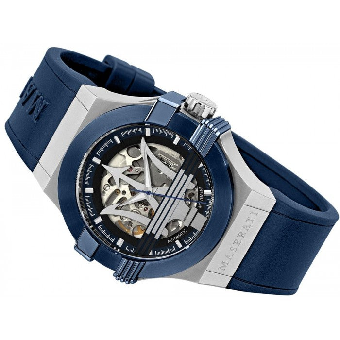 Shop Authentic Maserati Potenza Automatic Skeleton Dial Blue Rubber Strap Watch For Men - R8821108035 - Luxxuri