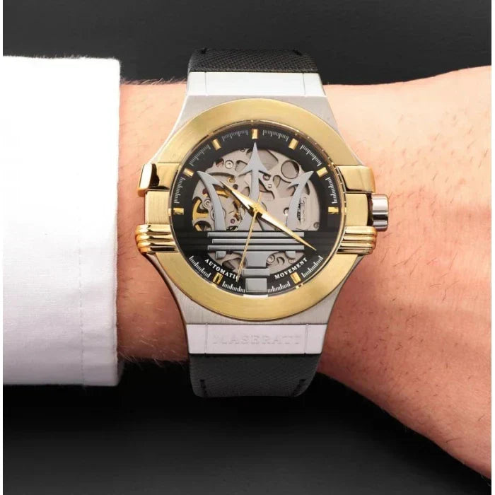  Shop Authentic Maserati Potenza Automatic Skeleton Grey Dial Black Leather Strap Watch For Men - R8821108037 - Luxxuri
