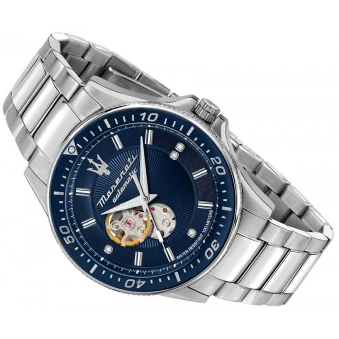 Shop Authentic Maserati SFIDA Automatic Skeleton Blue Dial Silver Steel Strap Watch For Men - R8823140007 - Luxxuri