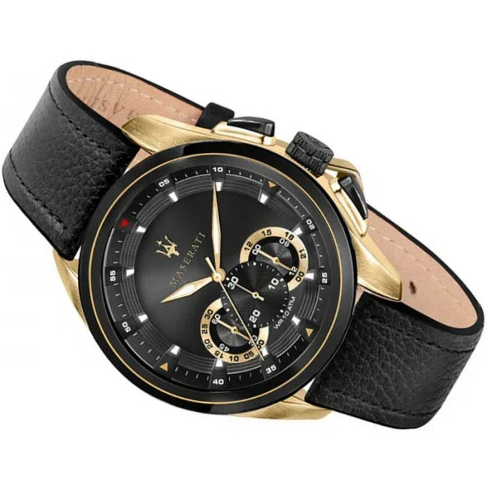  Shop Authentic Maserati Traguardo Chronograph Black Dial Black Leather Strap Watch For Men - R8871612033 - Luxxuri