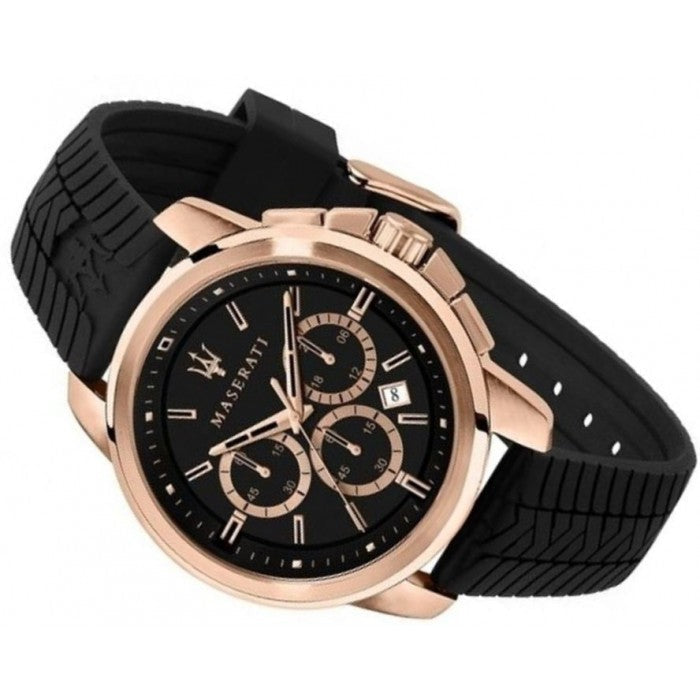  Shop Authentic Maserati Successo 44mm Black Rose Gold Dial Black Rubber Strap Watch For Men - R8871621012 - Luxxuri