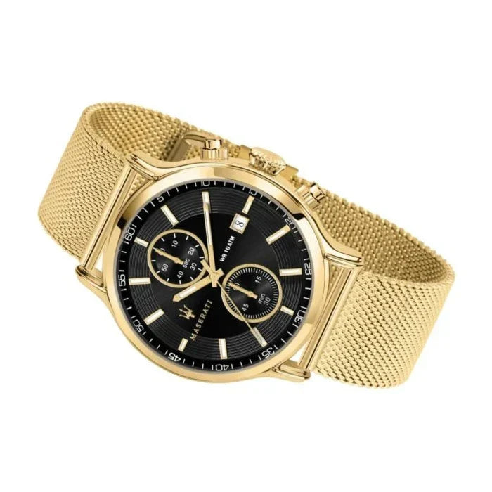  Shop Authentic Maserati Epoca 42mm Black Dial Gold Mesh Bracelet Watch For Men - R8873618007 - Luxxuri