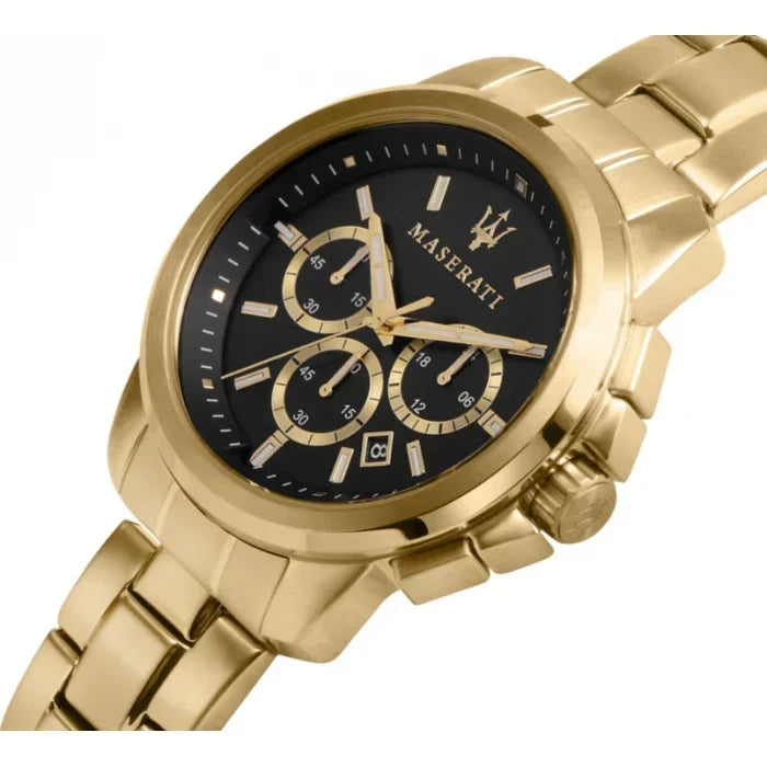  Shop Authentic Maserati Successo 44mm Black Dial Gold Stainless Steel Strap Watch For Men - R8873621013 - Luxxuri