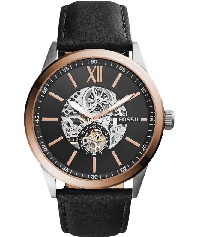  Shop Authentic Fossil Flynn Mechanical Black Dial Black Leather Strap Watch for Men - BQ2216 - Luxxuri