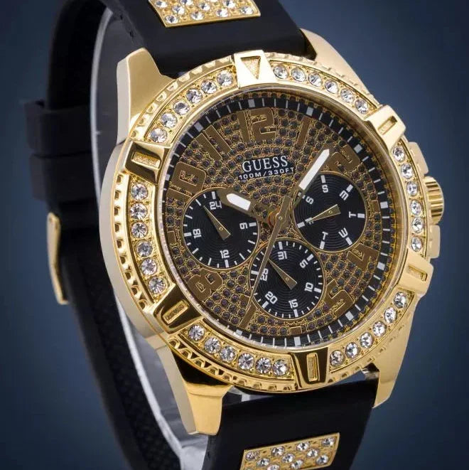  Shop Authentic Guess Frontier Crystals Black Dial Black Silicone Strap Watch For Men - W1132G1 - Luxxuri