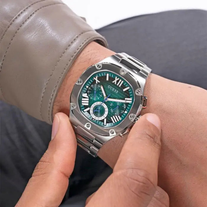 Shop Authentic Guess Headline Quartz Green Dial Silver Steel Strap Watch For Men - GW0572G6 - Luxxuri