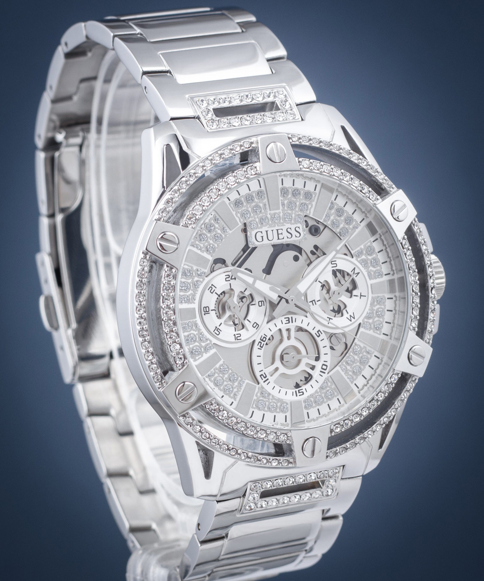  Shop Authentic Guess King Quartz Silver Dial Silver Steel Strap Watch For Men - GW0497G1 - Luxxuri