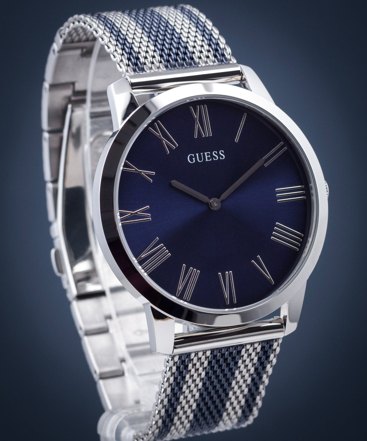  Shop Authentic Guess Richmond Blue Dial Two Tone Mesh Bracelet Watch for Men - W1179G1 - Luxxuri