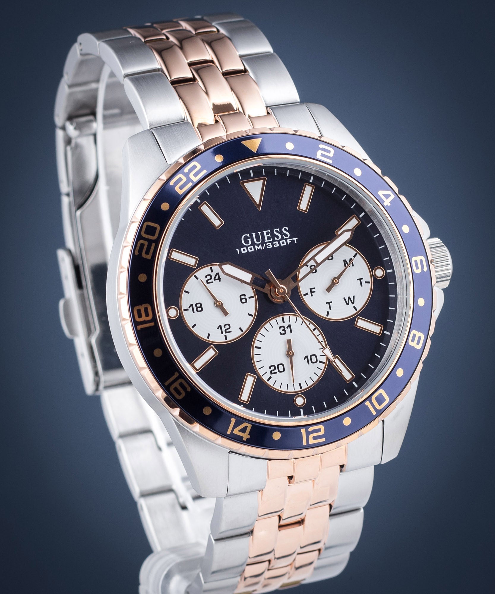  Shop Authentic Guess Odyssey Blue Dial Two Tone Steel Strap Watch For Men - W1107G3 - Luxxuri