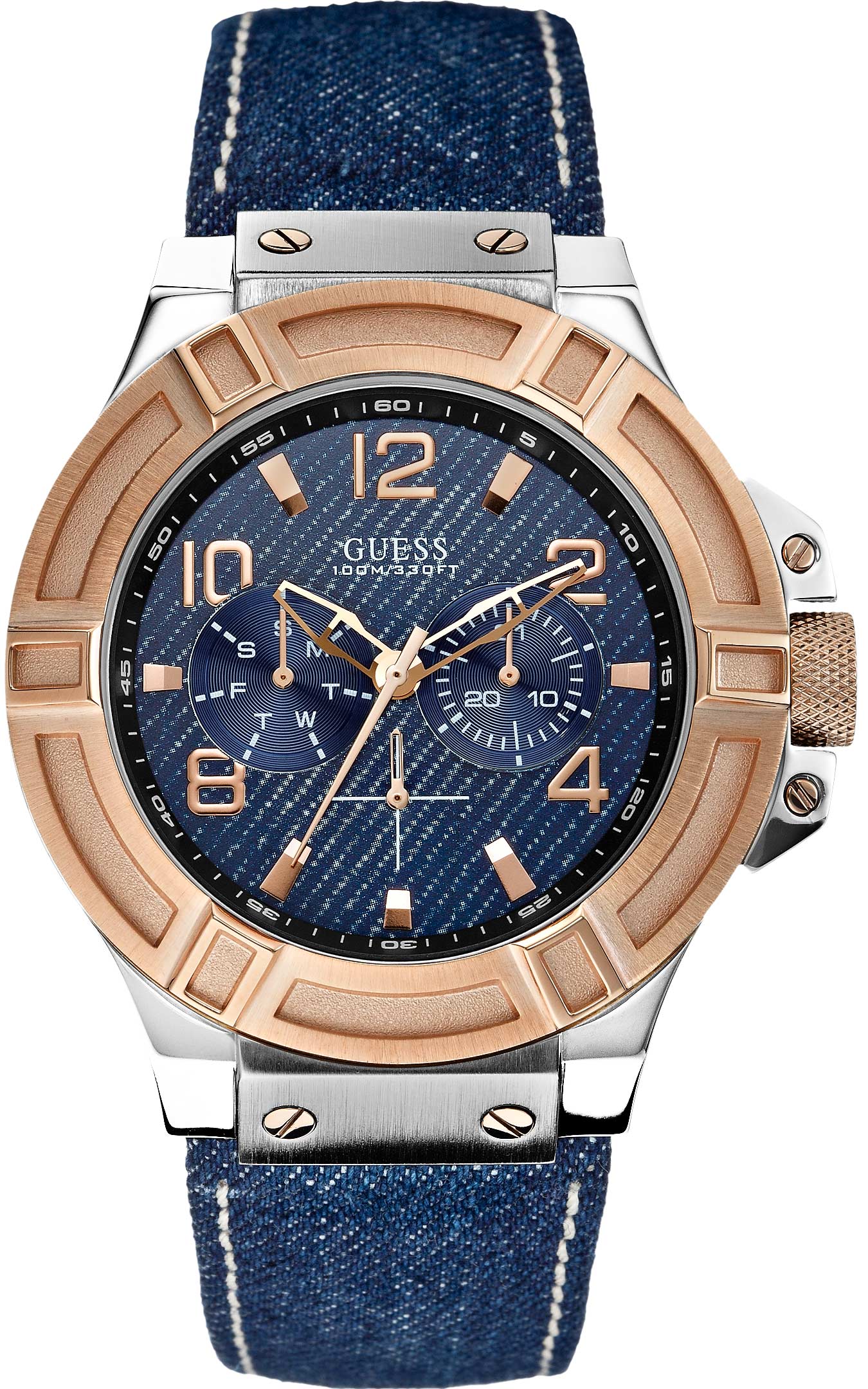  Shop Authentic Guess Rigor Analog Blue Dial Blue Denim Strap Watch For Men - W0040G6 - Luxxuri