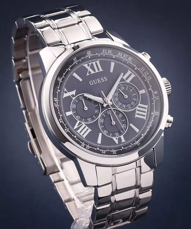  Shop Authentic Guess Horizon Chronograph Quartz Blue Dial Silver Steel Strap Watch for Men - W0379G3 - Luxxuri