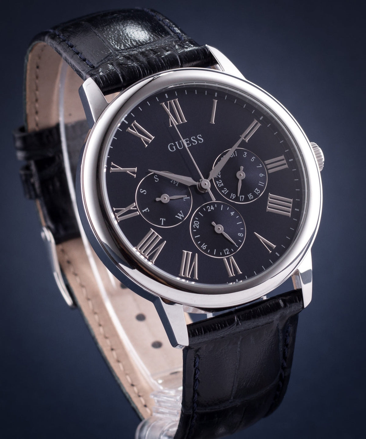  Shop Authentic Guess Wafer Chronograph Quartz Blue Dial Blue Leather Strap Watch For Men - W0496G3 - Luxxuri