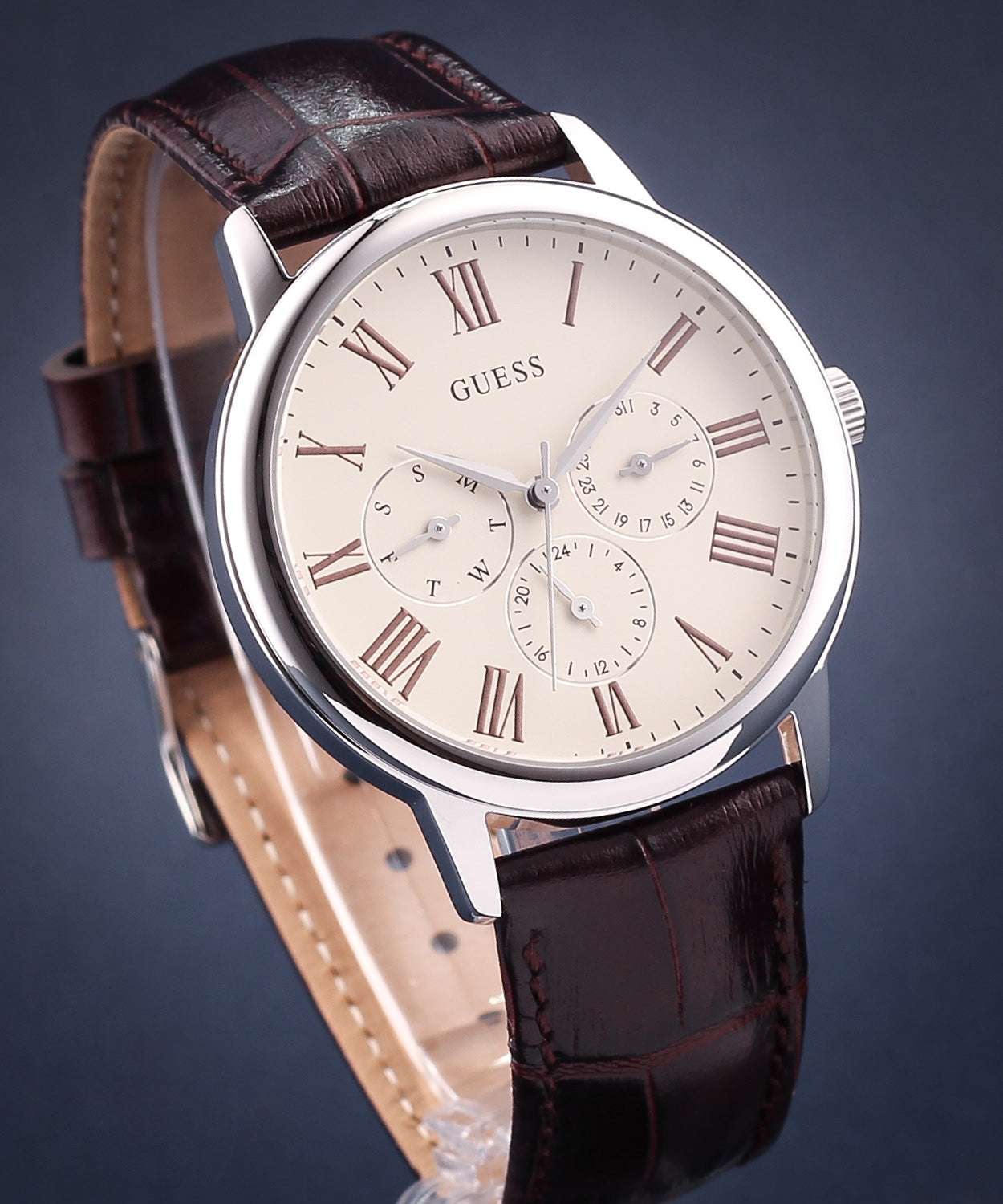  Shop Authentic Guess Wafer Quartz White Dial Brown Leather Strap Watch For Men - W70016G2 - Luxxuri