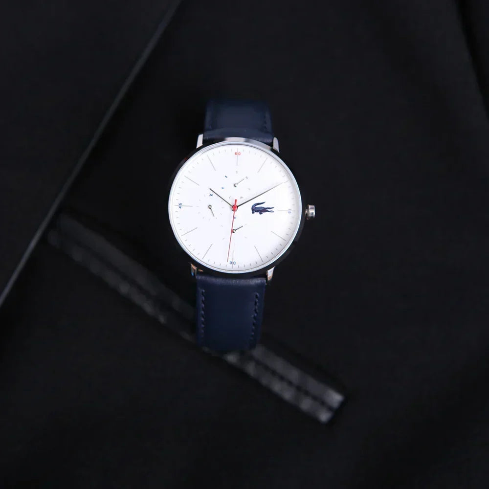 Lacoste Moon Multifunction White Dial Blue Leather Strap Watch for Men - 2010975