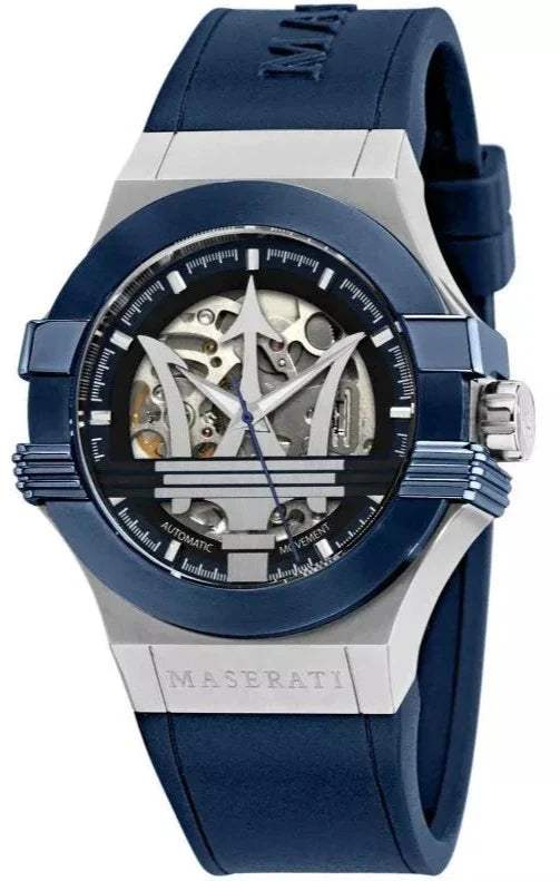  Shop Authentic Maserati Potenza Automatic Skeleton Dial Blue Rubber Strap Watch For Men - R8821108035 - Luxxuri
