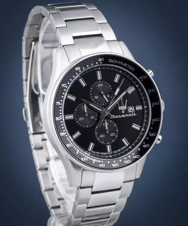  Shop Authentic Maserati SFIDA Chronograph Black Dial Silver Steel Strap Watch For Men - R8873640015 - Luxxuri