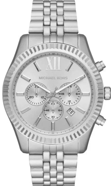  Shop Authentic Michael Kors Lexington Chronograph Silver Dial Silver Steel Strap Watch For Men - MK8789 - Luxxuri