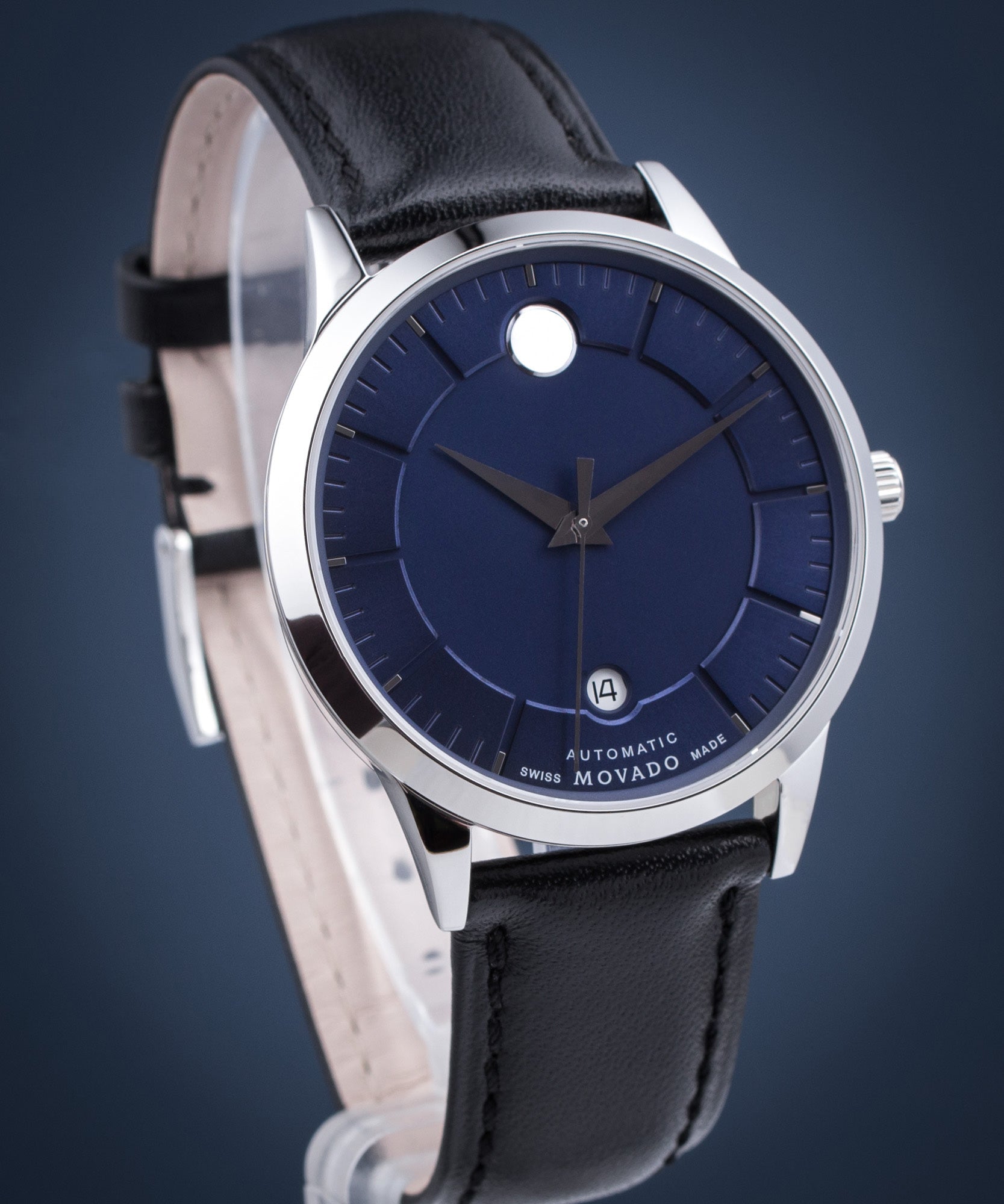  Shop Authentic Movado 1881 Automatic Blue Dial Black Leather Strap Watch For Men - 606874 - Luxxuri