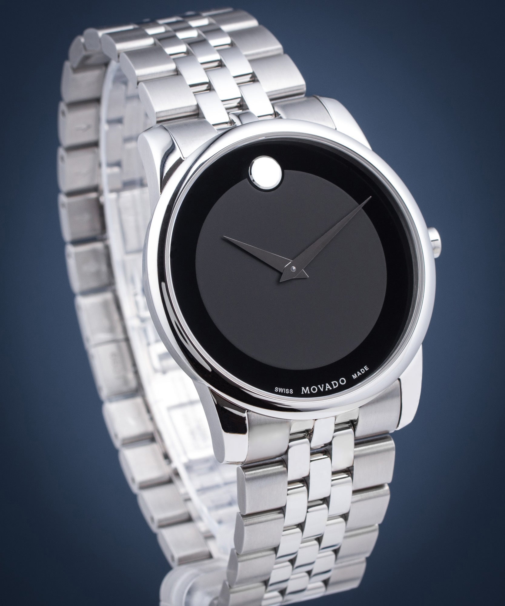  Shop Authentic Movado Museum Classic Black Dial Silver Steel Strap Watch For Men - 606504 - Luxxuri