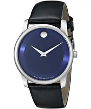  Shop Authentic Movado Museum Classic Blue Dial Black Leather Strap Watch for Men - 606610 - Luxxuri