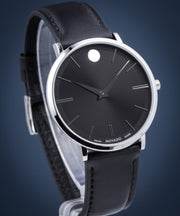  Shop Authentic Movado Ultra Slim Black Dial Black Leather Strap Watch For Men - 0607086 - Luxxuri