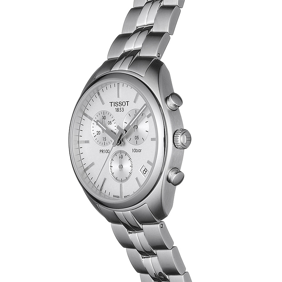  Shop Authentic Tissot T Classic PR 100 Chronograph Silver Dial Silver Steel Strap Watch For Men - T101.417.11.031.00 - Luxxuri